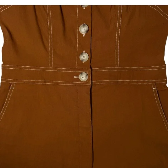 Maeve Anthropologie Colette magic fabric linen stretch jumpsuit bronze NWT 10 - Picture 9 of 16